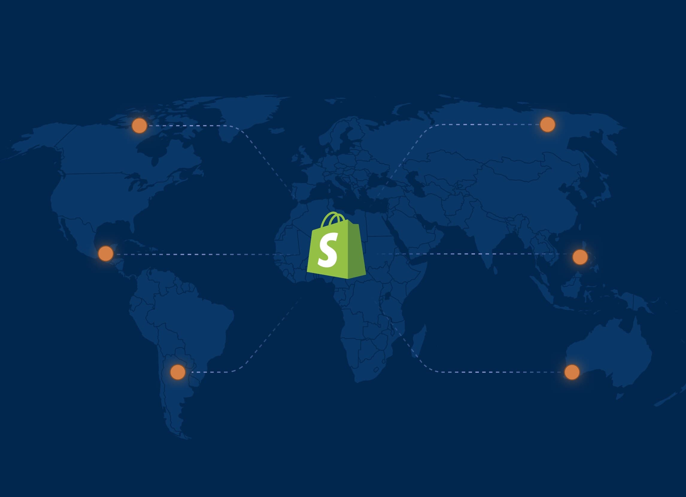 A world map with a Shopify store delivered from distributed edge locations
