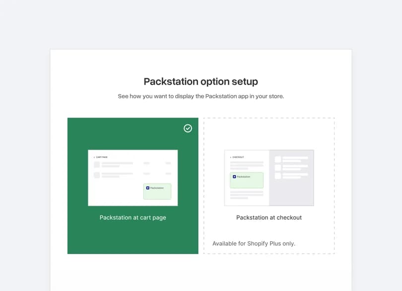 The DHL Packstation app setup screen for cart and checkout