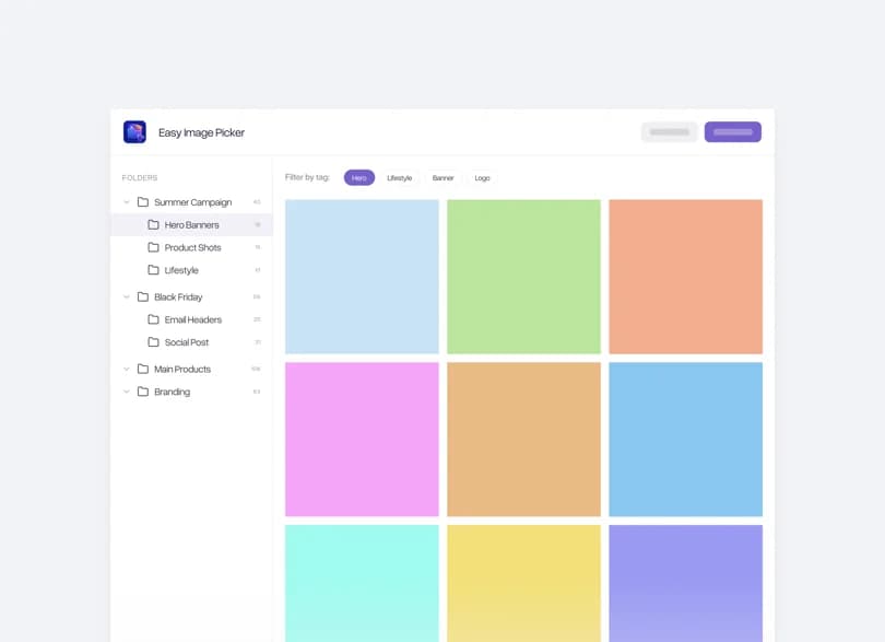 The Easy Image Picker app browsing a store's image library inside the theme editor
