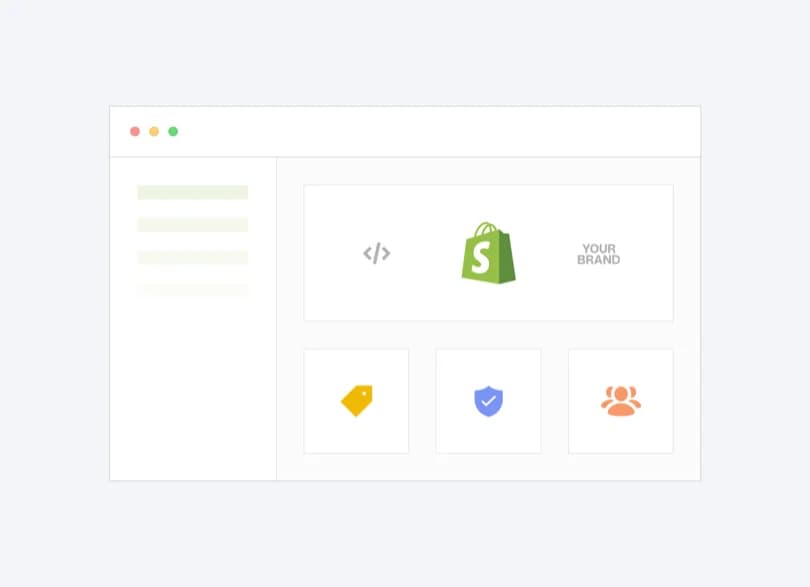 White-label Shopify app mockup carrying your own brand inside the Shopify admin