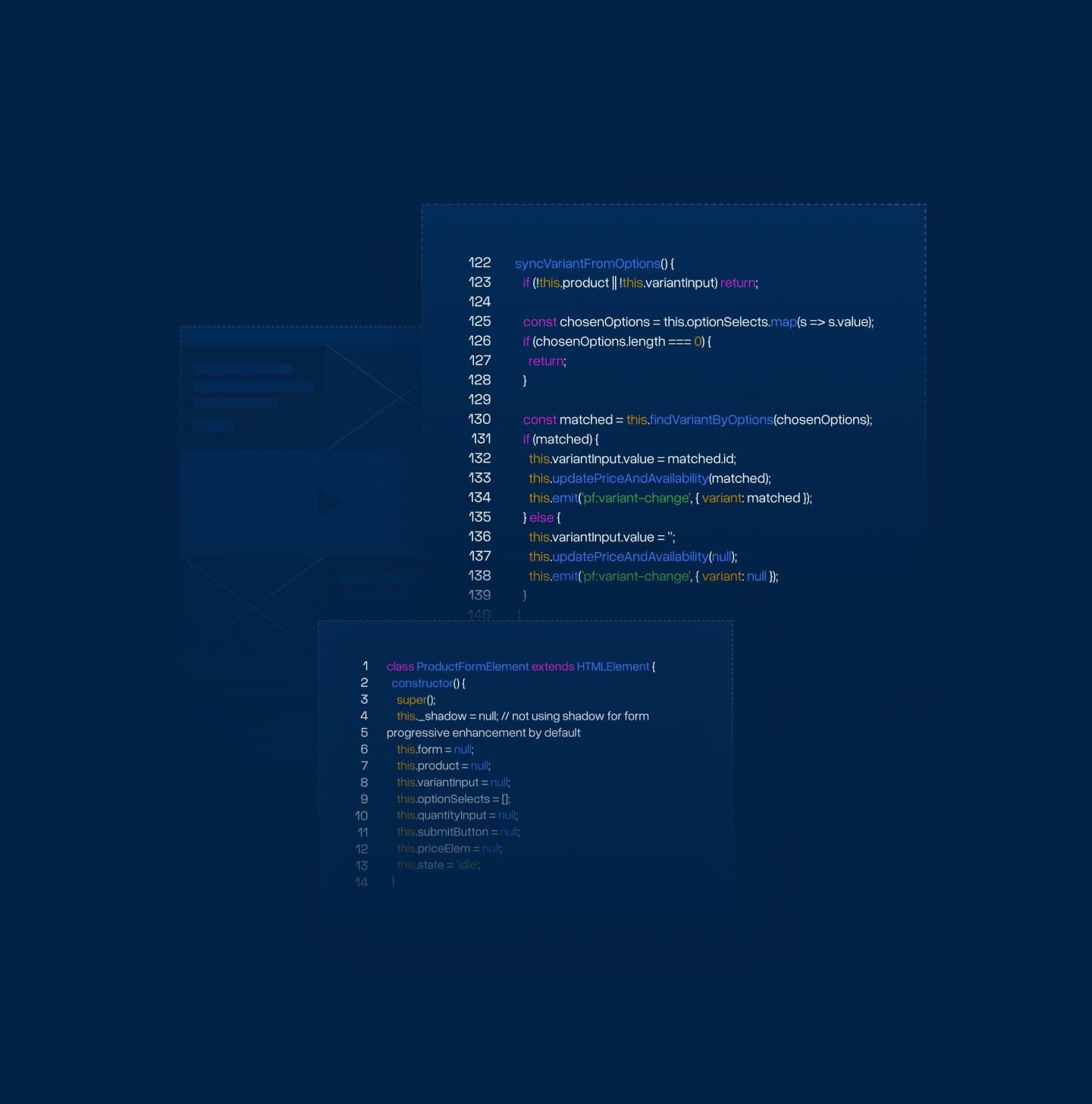 Custom Shopify Theme-Code, geöffnet im Editor eines Entwicklers