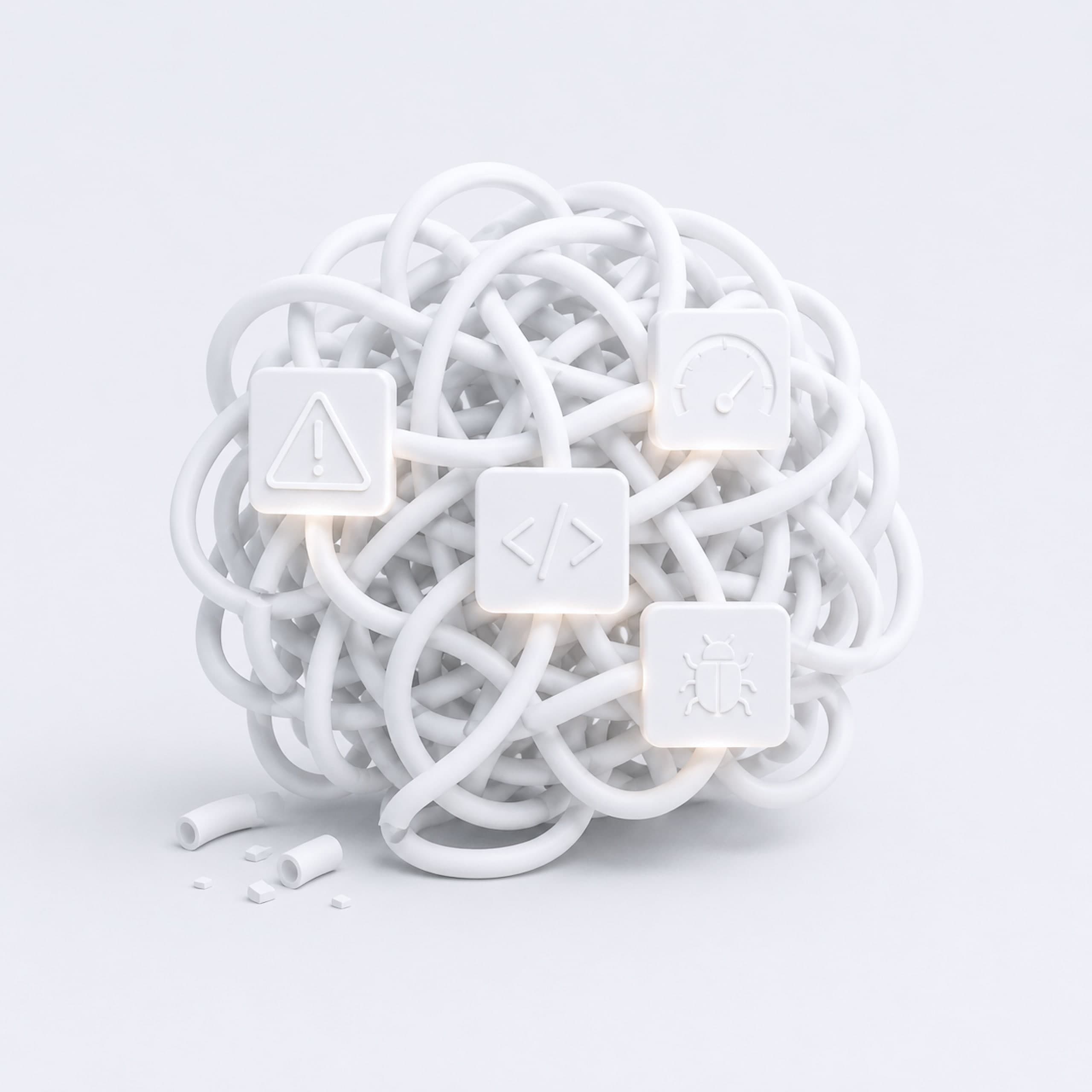 3D-Illustration eines verknoteten Bündels weißer Kabel